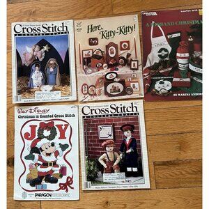 Vintage Lot Of 5 Cross Stitch Pattern Booklets Leaflets Holiday Crafts
